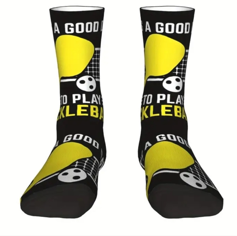 NWT Black and Yellow Pickleball Themed Socks UNISEX OS